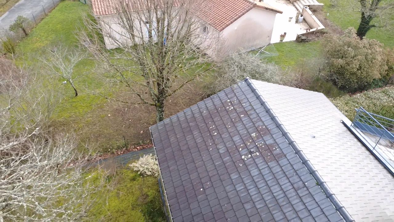 Démoussage toiture tuiles vertes maison à Limoges - David Deslauriers couvreur